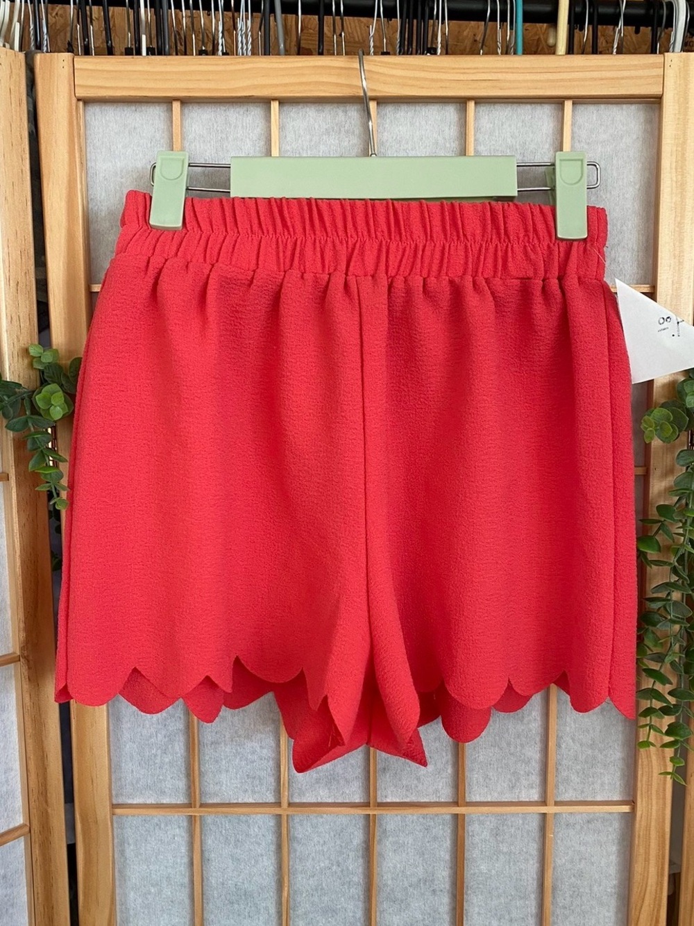 Body Central Red Scallop Hem High-Waist Shorts